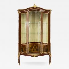 Three Door Mahogany Display Cabinet With Painted Panels And Gilt Bronze Mounts - 4788432