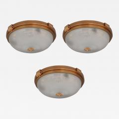 Three Fine French 1940s Gilded Brass Flush Mounts with Fluted Glass Shades - 429286