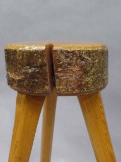 Three French Mid Century Modern Brutalist Style Wood Bar Stools - 1844450