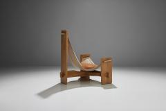 Three Legged Oak Sling Chair ca 1960 1970s - 2791067