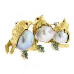 Three Love Bird Baroque Pearl Gold Brooch - 4632416