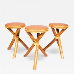 Three Mid Century Bamboo Stools - 4277140