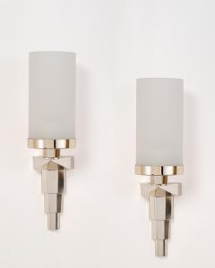 Three Pair Narrow Silvered Bronze French Sconces 1930s - 4498396