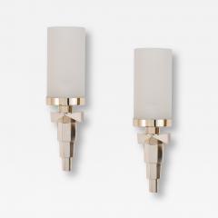 Three Pair Narrow Silvered Bronze French Sconces 1930s - 4500080