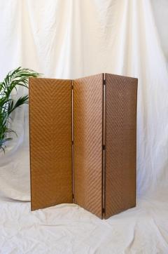 Three Panel Woven Wicker Screen 1970s - 4759459