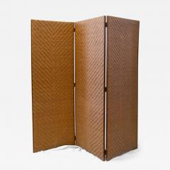 Three Panel Woven Wicker Screen 1970s - 4760147