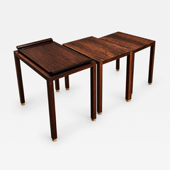 Three Rosewood Nesting Tables with Removable Tray Brass Sabots Brazil 1960s - 4805114