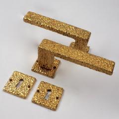 Three Sets of French 1970s Gilt Door Handles with Matching Key Plates - 2065583