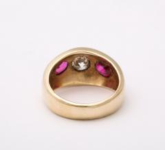 Three Stone Diamond and Natural Ruby Gold Ring - 4011297