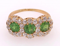 Three Stone Emerald and Diamond Modern Ring - 2718072