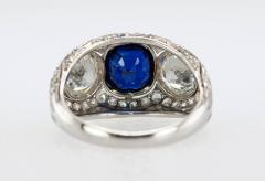Three Stone Natural Sapphire and Diamond Platinum Ring Circa 1930s - 181514