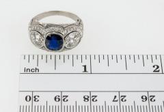 Three Stone Natural Sapphire and Diamond Platinum Ring Circa 1930s - 181516