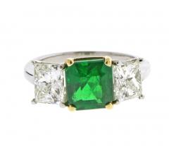 Three Stone Zambian Emerald and Diamond Ring - 3913509