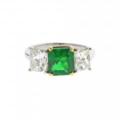 Three Stone Zambian Emerald and Diamond Ring - 3917537