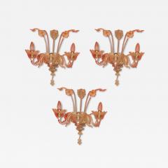 Three Wall Lamps Has Three Arms of Light Crystal of Murano Straws of Gold - 2417055
