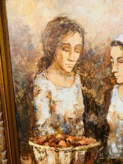 Three Women Farmers Oil on Board Painting Signed by Bunuel and Framed - 2873197