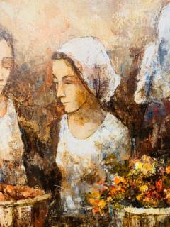 Three Women Farmers Oil on Board Painting Signed by Bunuel and Framed - 2873211
