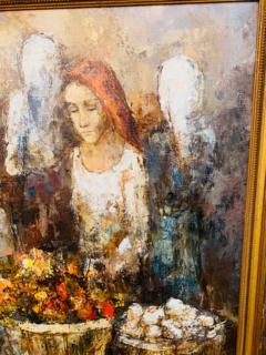Three Women Farmers Oil on Board Painting Signed by Bunuel and Framed - 2873352