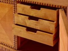 Three door sideboard in oak wood with carved chestnut inserts Italy 1940s - 3919479