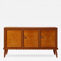 Three door sideboard in oak wood with carved chestnut inserts Italy 1940s - 3922946