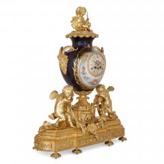 Three piece Louis XV Rococo style porcelain and ormolu clock set - 3922147