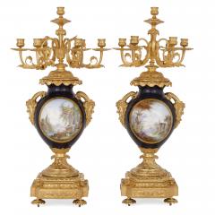 Three piece Louis XV Rococo style porcelain and ormolu clock set - 3922168