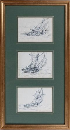 Three sketches on post cards by Montague Dawson RA - 822281