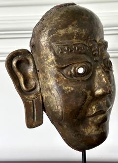 Tibetan Gilt Copper Alloy Mask on Display Stand - 3224664