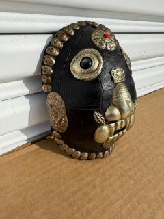 Tibetan Monkey Mask Sculpture with Metal Accents - 4438123