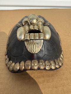 Tibetan Monkey Mask Sculpture with Metal Accents - 4438127