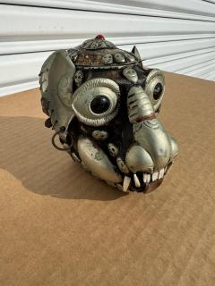 Tibetan Monkey Skull Sculpture with Metal Accents - 4438091