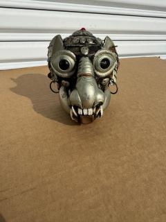 Tibetan Monkey Skull Sculpture with Metal Accents - 4438120