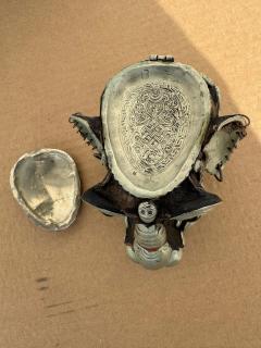 Tibetan Monkey Skull Sculpture with Metal Accents - 4438125