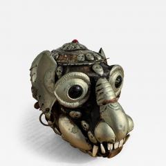Tibetan Monkey Skull Sculpture with Metal Accents - 4440322