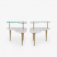 Tiered Italian Organic Form Carrara Marble Accent Tables Pair - 4317099