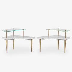Tiered Italian Organic Form Carrara Marble Accent Tables Pair - 4317100