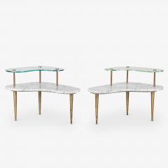 Tiered Italian Organic Form Carrara Marble Accent Tables Pair - 4317101