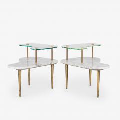 Tiered Italian Organic Form Carrara Marble Accent Tables Pair - 4317102