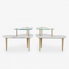 Tiered Italian Organic Form Carrara Marble Accent Tables Pair - 4317105
