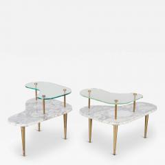Tiered Italian Organic Form Carrara Marble Accent Tables Pair - 4319646