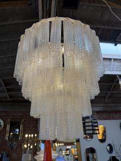 Tiered Textured Murano Glass and Brass Chandelier 1970s - 4749398