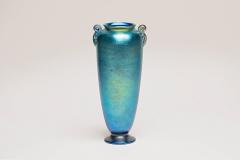 Tiffany Studios Blue Iridescent Favrile Glass Vase with Scroll Handles - 4224416