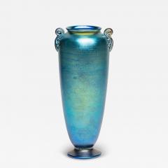 Tiffany Studios Blue Iridescent Favrile Glass Vase with Scroll Handles - 4226809