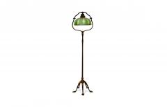 Tiffany Studios Bronze Harp Floor Lamp with Green Damascene Favrile Glass Shade - 4315985