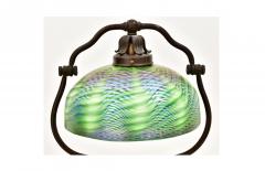 Tiffany Studios Bronze Harp Floor Lamp with Green Damascene Favrile Glass Shade - 4315987