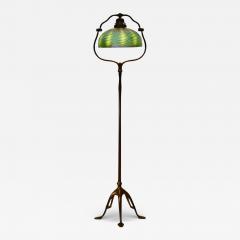 Tiffany Studios Bronze Harp Floor Lamp with Green Damascene Favrile Glass Shade - 4319712