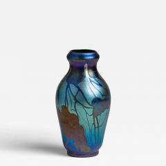 Tiffany Studios Early Decorated Blue Iridescent Favrile Glass Vase - 4544353