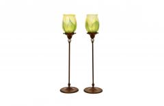 Tiffany Studios Jeweled Candlestick Pulled Feather Favrile Shades - 4316060