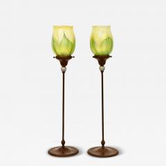 Tiffany Studios Jeweled Candlestick Pulled Feather Favrile Shades - 4319716