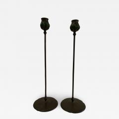 Tiffany Studios Pair Tiffany Studios bronze green favril glass Candlesticks - 1375201